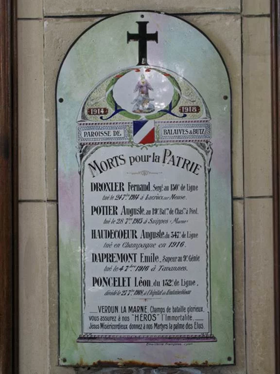 Tableau commémoratif des morts de la 1ère Guerre Mondiale