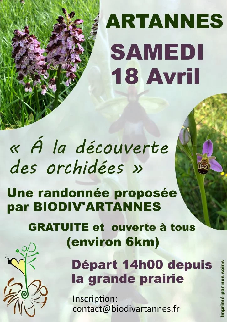Randonnée proposée par BIODIV’Artannes, Samedi 18 avril avec un départ à 14 h de la prairie.