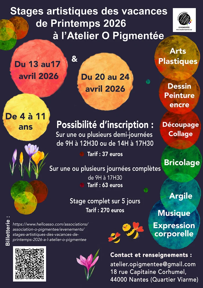 Stages artistiques des vacances de printemps 2026 à l'atelier O Pigmentée