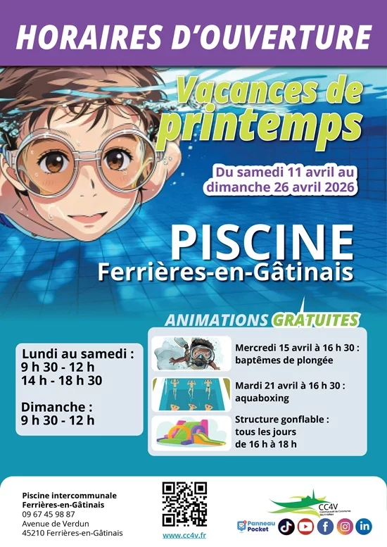 Ouverture vacances de printemps : piscine de Ferrières