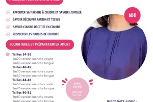 Stage couture " La Parfaite Blouse Printanière - création de plis religieuse ".